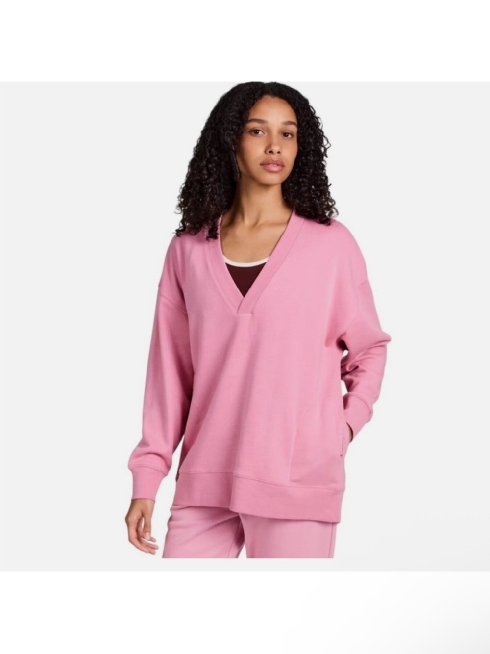 Champion Pink deep V-Neck Relaxed Sweatshirt tunic pull over plus size